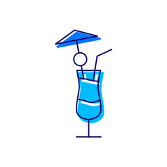 Tropical cocktail with umbrella and straw outline icon. Maldives attribute. Isolated vector stock illustration