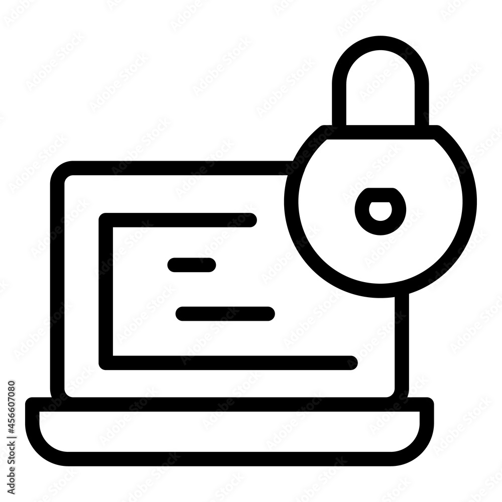 Poster laptop lock icon outline vector. computer password. security shield