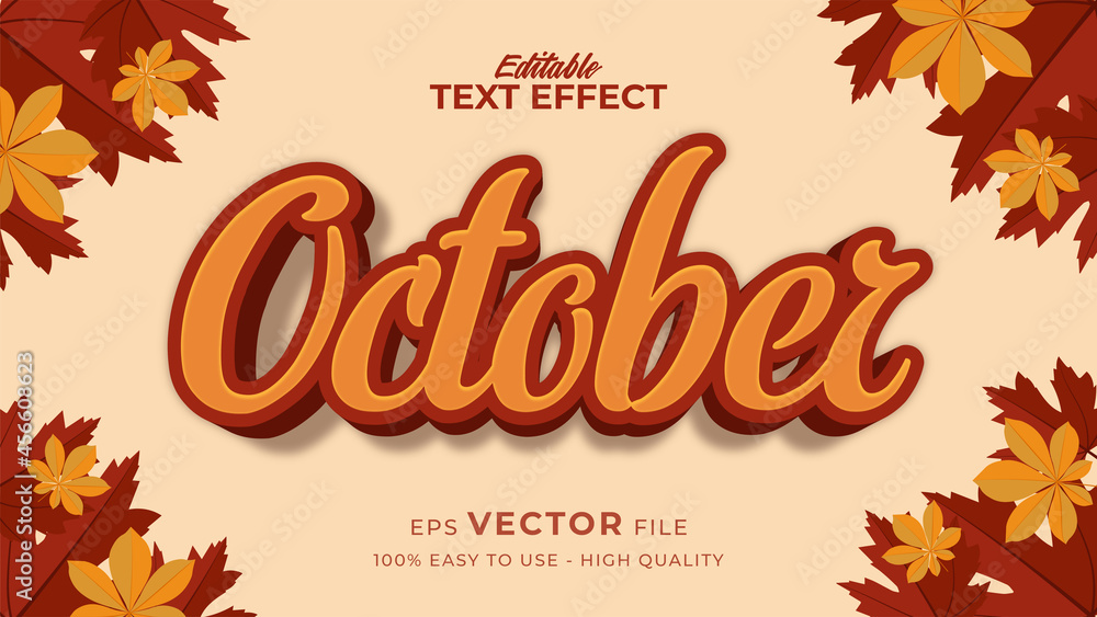 Poster editable text style effect - autumn text with maple leaves illustration