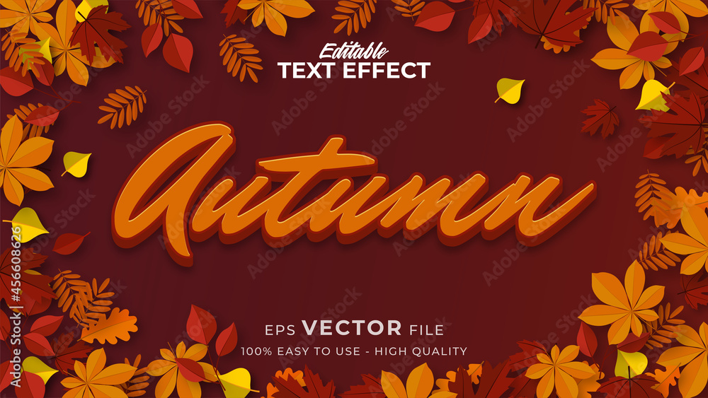 Poster editable text style effect - autumn text with maple leaves illustration