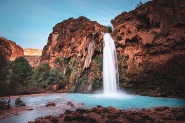 Epic Havasupai Waterfall at Sunset