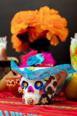 Sugar skull placed in a Day of the Dead offering