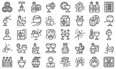 Fototapeta premium Sommelier party icons set outline vector. Champagne hand. Wine cheers