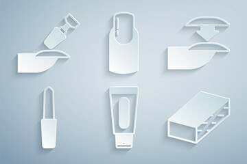 Set Tube of hand cream, False nails, Nail file, manicure and Milling cutter for icon. Vector