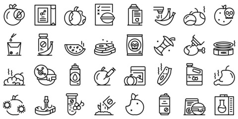 Food contamination icons set outline vector. Spoiled rotten. Virus touch