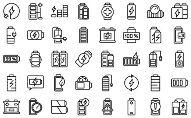 Battery charge icons set outline vector. Electricity charge. Charger energy