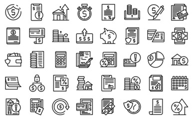 Payment terms icons set outline vector. Card credit. Document recharge