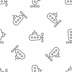 Grey line Submarine icon isolated seamless pattern on white background. Military ship. Vector