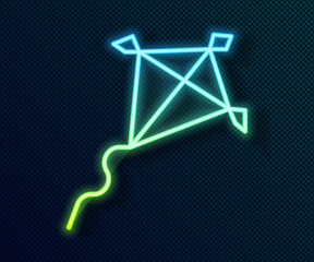 Glowing neon line Kite icon isolated on black background. Vector