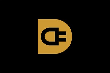 Electric energy and letter D logo design vector