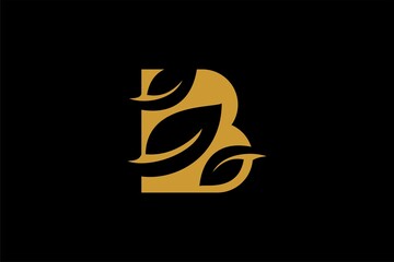 Green leaf and letter B monogram logo design vector.