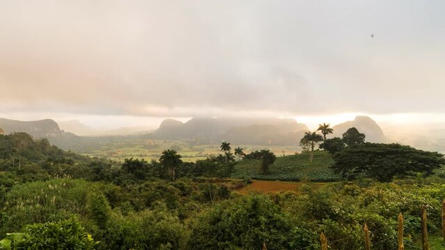 4K Timelapse at Sunrise of Cuban Moutains in Vinales Cuba