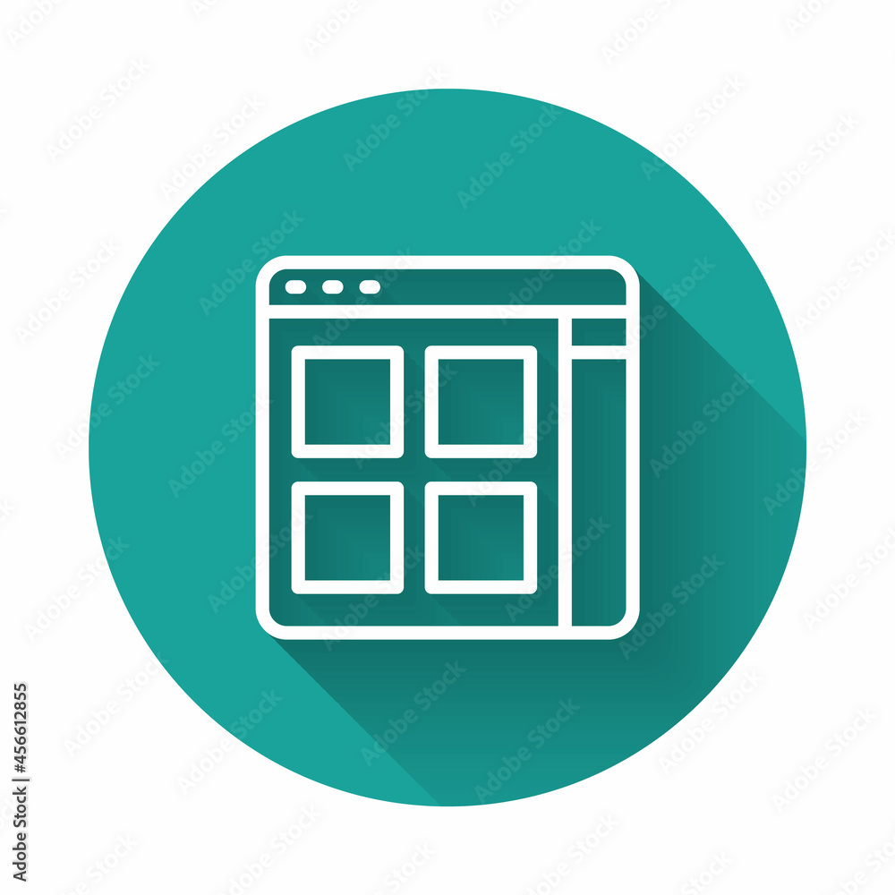 Poster white line browser files icon isolated with long shadow background. green circle button. vector