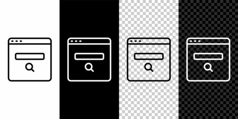 Set line Search engine icon isolated on black and white, transparent background. Vector