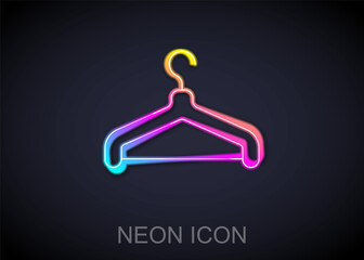 Glowing neon line Hanger wardrobe icon isolated on black background. Cloakroom icon. Clothes service symbol. Laundry hanger sign. Vector