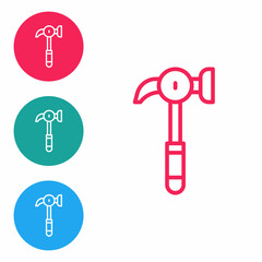 Red line Hammer icon isolated on white background. Tool for repair. Set icons in circle buttons. Vector