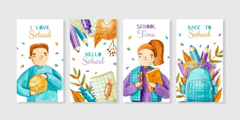 watercolor back school vector design illustration instagram stories collection