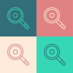 Pop art line Frying pan icon isolated on color background. Fry or roast food symbol. Vector