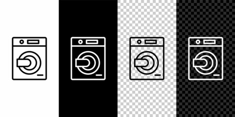 Set line Washer icon isolated on black and white, transparent background. Washing machine icon. Clothes washer - laundry machine. Home appliance symbol. Vector