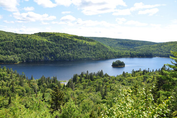 Fototapeta na wymiar Mauricie National Park, Quebec, Canada: View of Lake Wapizagonke from the Pins Island Viewpoint (Belvédère de l'Île-Aux-Pins)