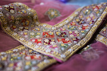 Indian bride's wedding outfit, fabric and textile