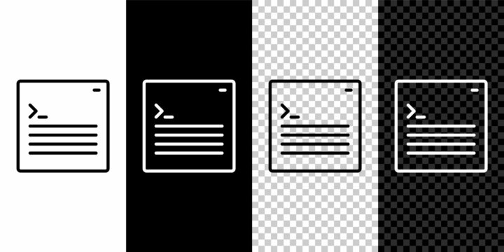 Set line Software, web developer programming code icon isolated on black and white, transparent background. Javascript computer script random parts of program code. Vector