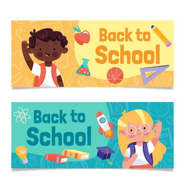back school vector design illustration banners set with photo