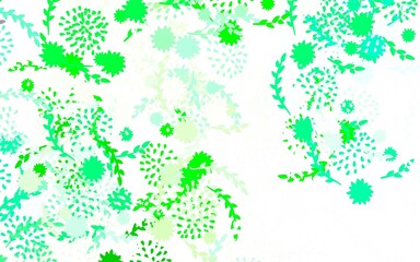 Light Green vector doodle background with flowers, roses.