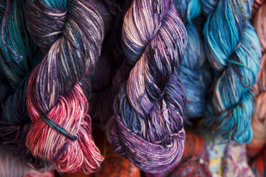 Cotton Yarn. Hand-dyed Threads. Modern Tie Dye. Diversified Skeins For Knitting