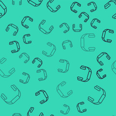 Black line Headphones icon isolated seamless pattern on green background. Earphones. Concept for listening to music, service, communication and operator. Vector
