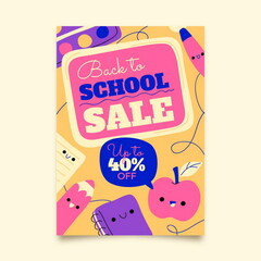 hand drawn back school vector design illustration vertical sale flyer template