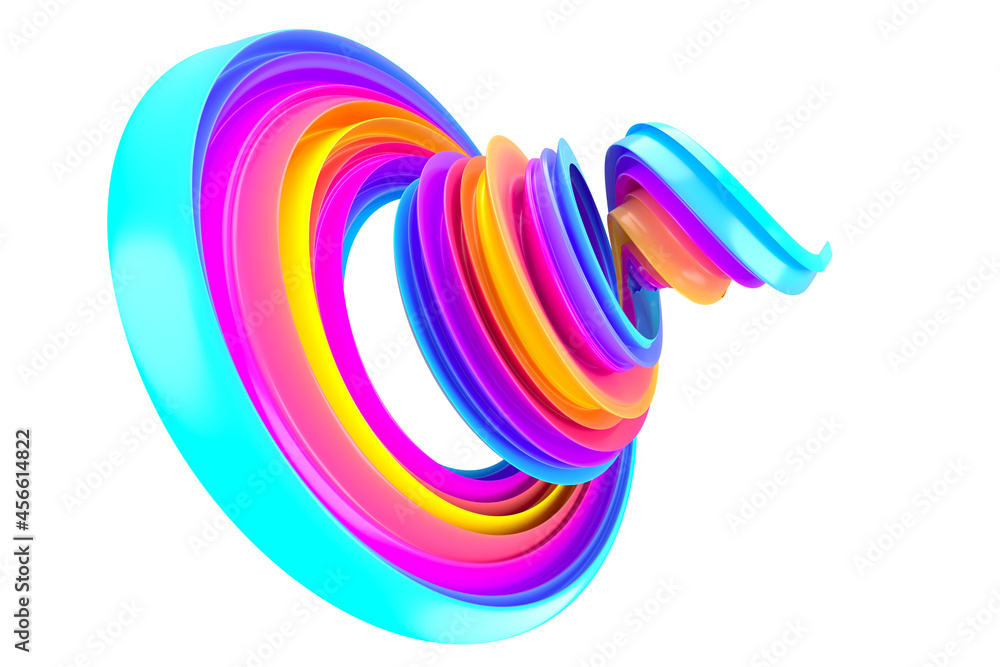 Poster multicolored abstract twisted brush stroke. bright curl, artistic spiral. 3d rendering image