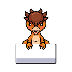 Cute little pachycephalosaurus dinosaur cartoon with blank sign