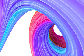 Multicolored abstract twisted brush stroke. Bright curl, artistic spiral. 3D rendering image