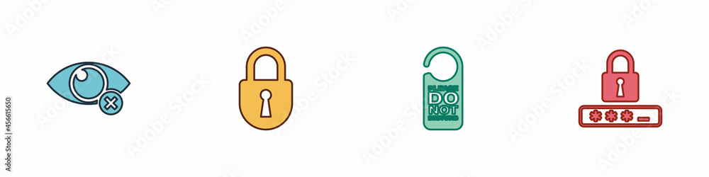 Poster set invisible or hide, lock, please do not disturb and password protection icon. vector