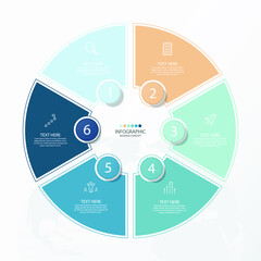 Basic circle infographic template with 6 steps, process or options, process chart, Used for process diagram, presentations, workflow layout, flow chart, infograph. Vector eps10 illustration.