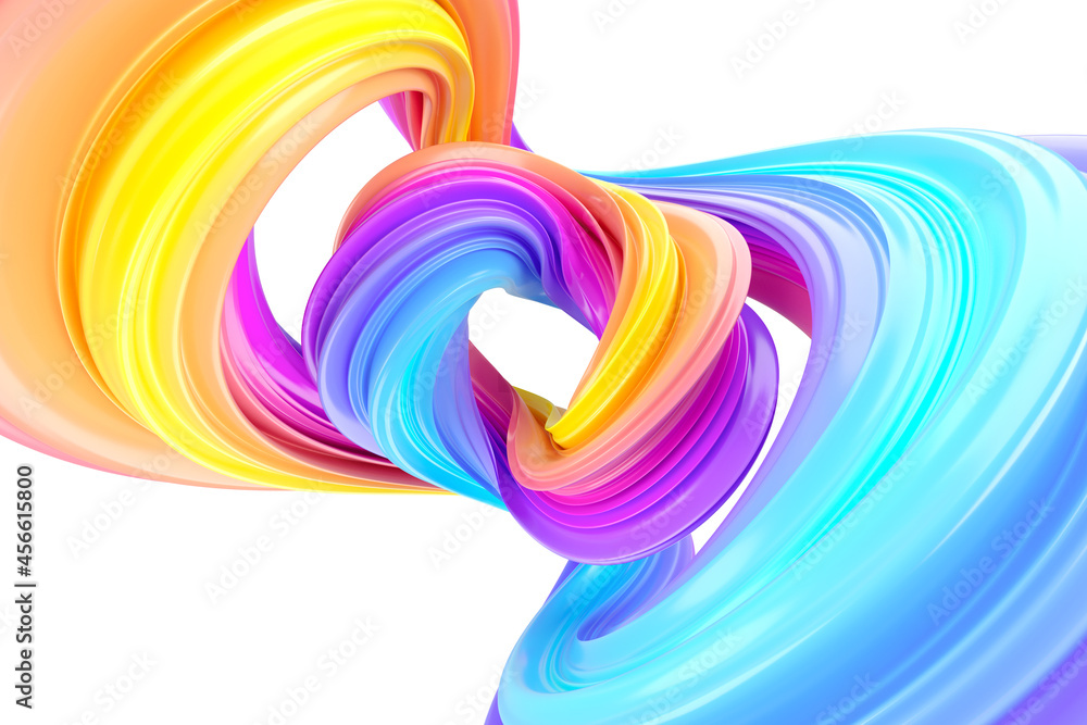 Aufkleber multicolored abstract twisted brush stroke. bright curl, artistic spiral. 3d rendering image