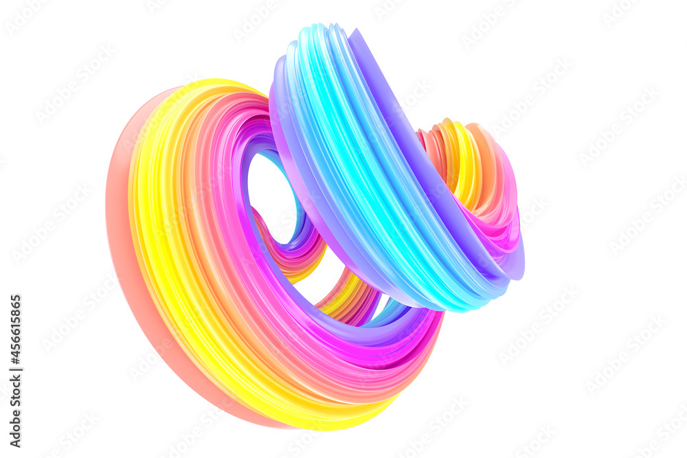 Poster multicolored abstract twisted brush stroke. bright curl, artistic spiral. 3d rendering image