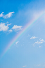 Beautiful Rainbow with blue sky behind and clouds after a thunderstorm