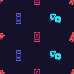 Set Translator, Train ticket, Mobile with and Bus on seamless pattern. Vector