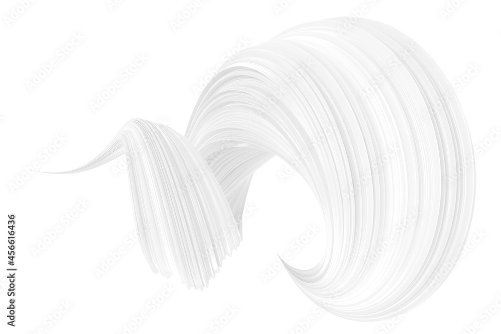 Poster white abstract twisted brush stroke. bright curl, artistic spiral. 3d rendering image