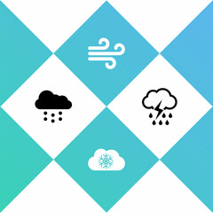 Set Cloud with snow, , Wind and rain and lightning icon. Vector