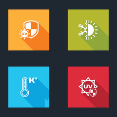 Set UV protection, Sun and snowflake, Meteorology thermometer and icon. Vector