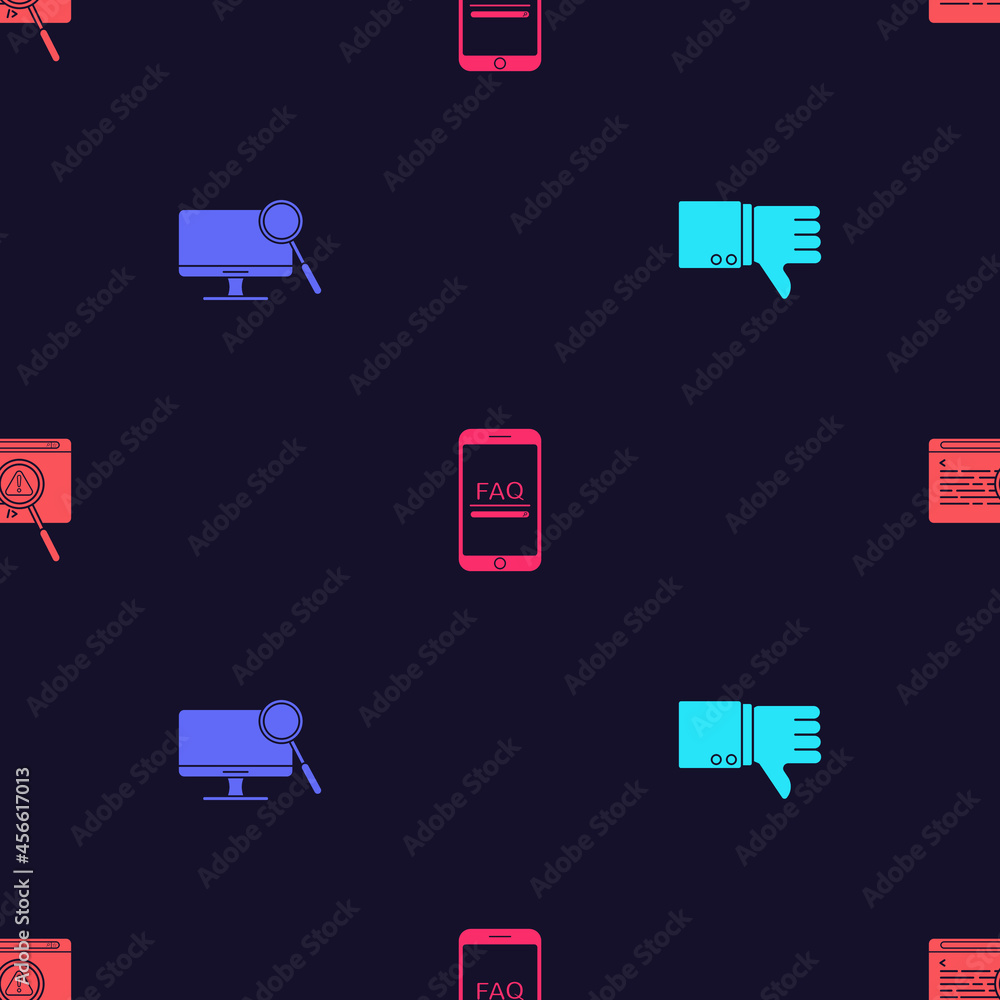 Poster set dislike, computer monitor diagnostics, mobile with faq information and system bug concept on sea