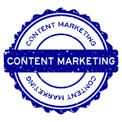 Grunge blue content marketing word round rubber seal stamp on white background