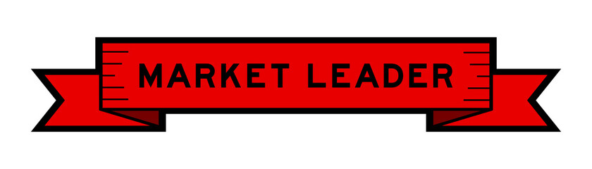 Ribbon label banner with word market leader in red color on white background