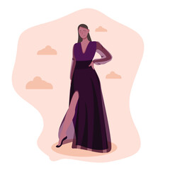 Naklejka premium elegant girl in a purple long evening dress