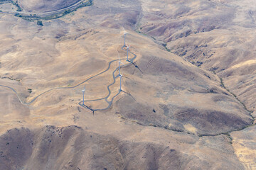 Aerial view of wind turbines near Huntington, Oregon, USA