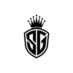 Monogram logo with shield and crown black simple SG