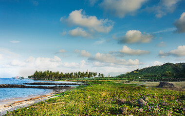 landscape with lake and blue sky